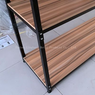 H1800mm L800mm Depo Depolama Rafları Ahşap ve Siyah Metal Raf Üç Katmanlı