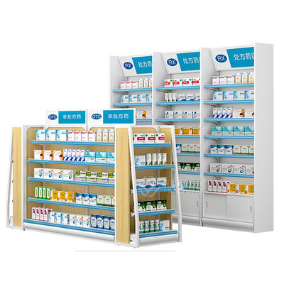 Drugstore L2000mm H1200mm Metal Ve Ahşap Raf Ünitesi Çift Taraflı