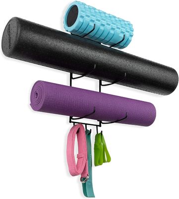 3 Kanca ile Duvara Montaj Yoga Mat Köpük Rulo Havlu Depolama Rafı